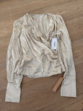 Reformation FAWN silk Champagne Satin Wrap Blouse 0 TOP